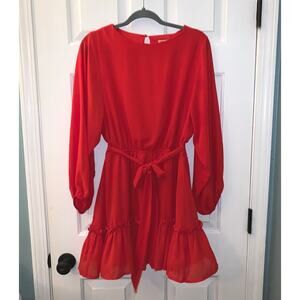 Jealous Tomato Red Fit N Flare Belted Tiered Mini Dress